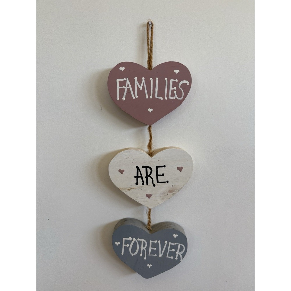 Shabby Chic Wooden Hanging Hearts Plaque Rustic Family Are Forever Wall Sign